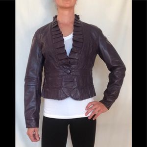 Caché Plum faux leather jacket with ruffle trim